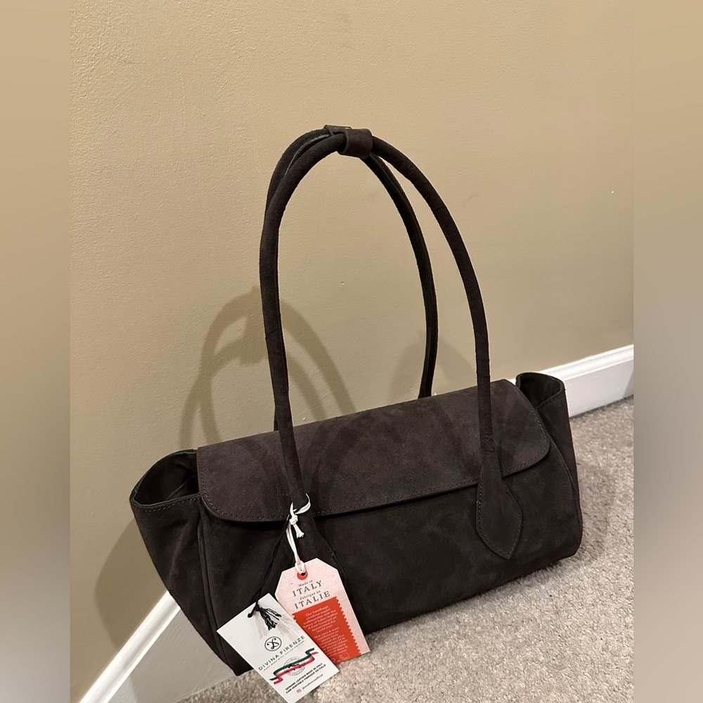 Divina Firenze Chocolate Espresso Dark Brown Suede Bag